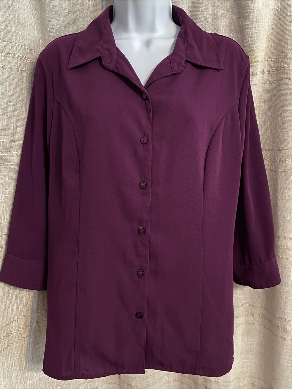 NWOT Laura Scott Petite Plum Purple 3/4 Sleeve Button Up Blouse LP